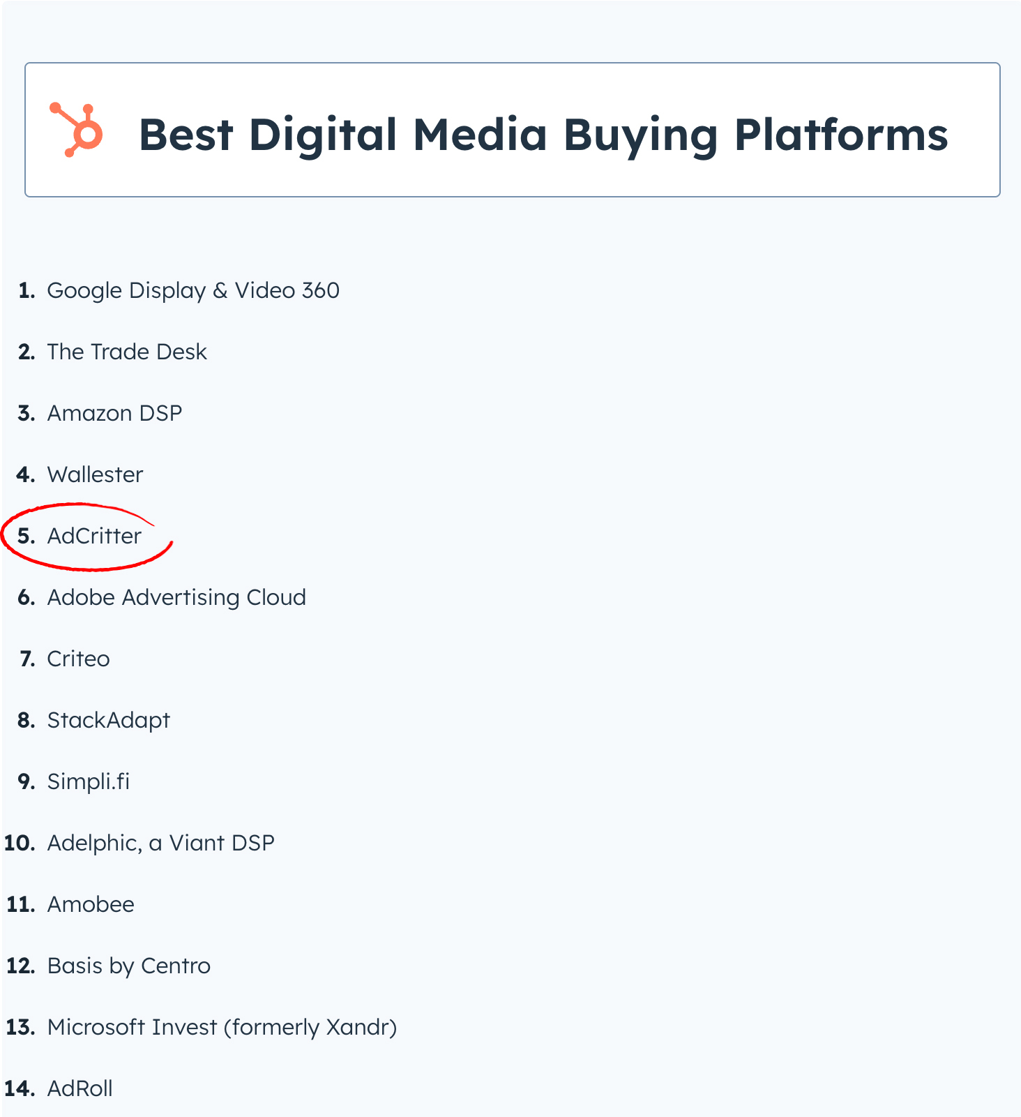 AdCritter ranked a Top 5 Media Buying Platform by HubSpot.